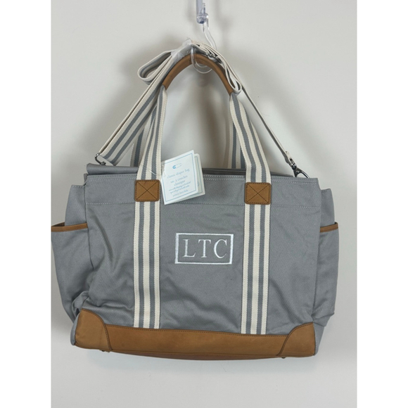 NWT Pottery Barn Kids Diaper Bag Gray/Tan Canvas Tote with Changing Pad - Picture 1 of 6